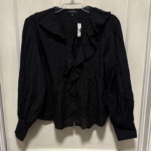 Madewell Black Ruffled Puffy Sleeve Blouse Small NV766
